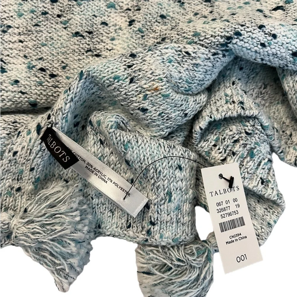 NWT! Talbots Marled Speckled Turquoise Aqua Mint Cotton Blend Scarf with Tassels